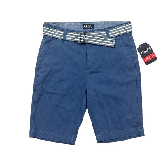 Chaps Boys Shorts Sz 10 Blue With Belt Stretch Twill Flat Front Pockets NWT $36 - Picture 1 of 10